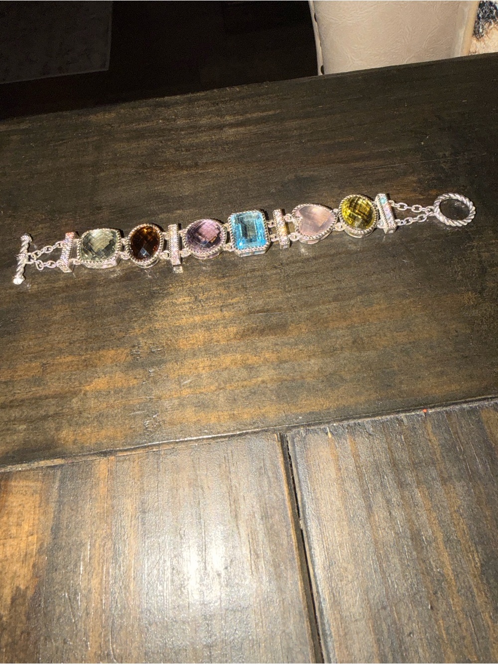 Judith Ripka Multi-Gemstone Bracelet in Yellow, Pink, Blue, Brown and Green - Picture 4 of 9